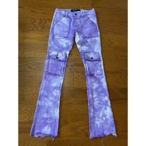 Valabasas Stacked Flared Denim Jeans Purple Tie Dye Cargo 32x34 Stretch Memphis